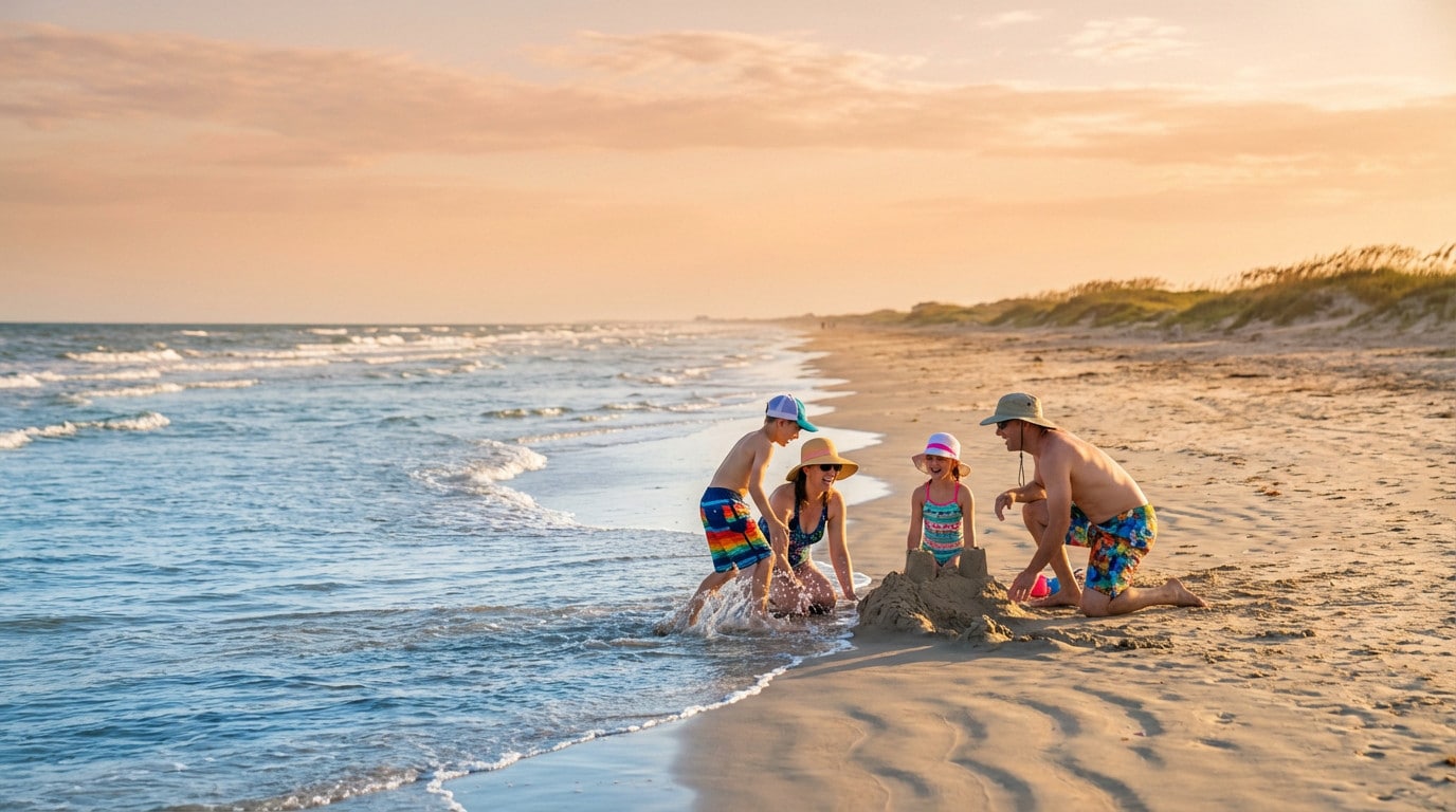 golden hour family beach play