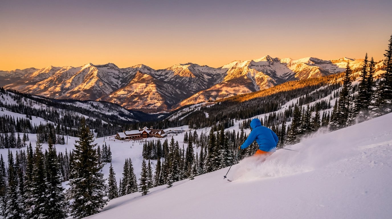 golden hour skiing in montana