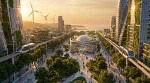 livable future city golden hour glow