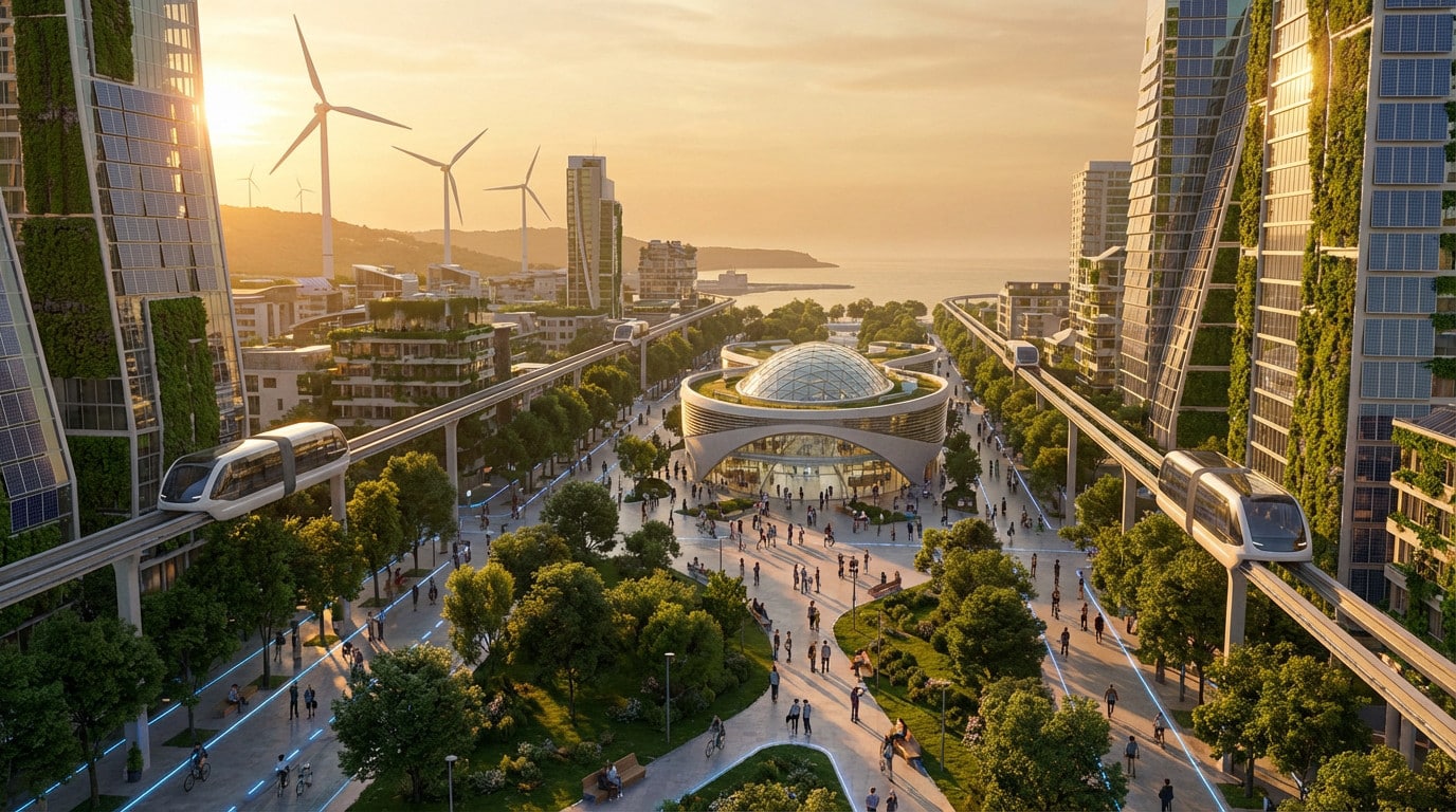 livable future city golden hour glow