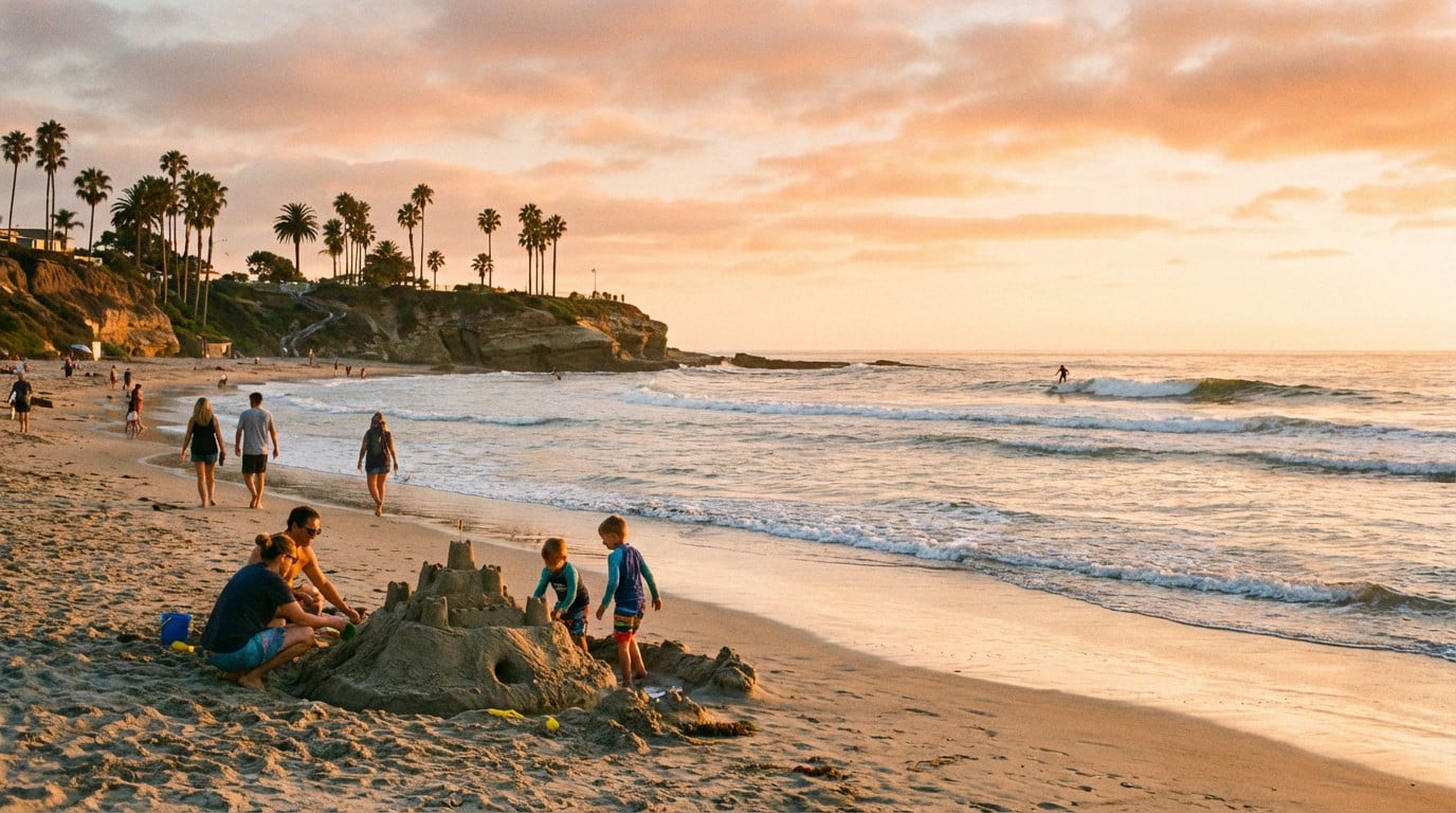 san diego beach life at golden hour